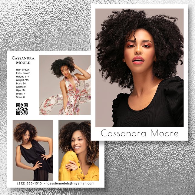 Model Actor 4 Photo Two Sided Comp QR Template (Available in high quality print or digital download for quick messaging, email or self printing.)
