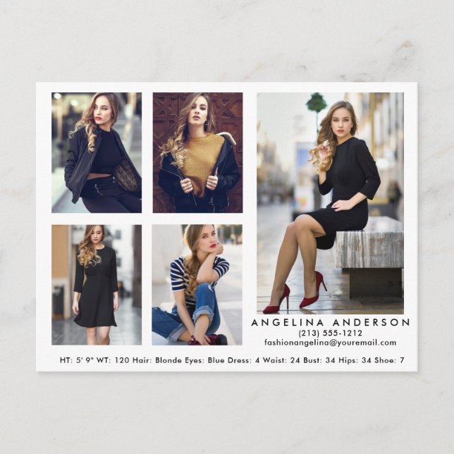 Model Actor 5 Photo Comp Card Postcard Wht (Front)