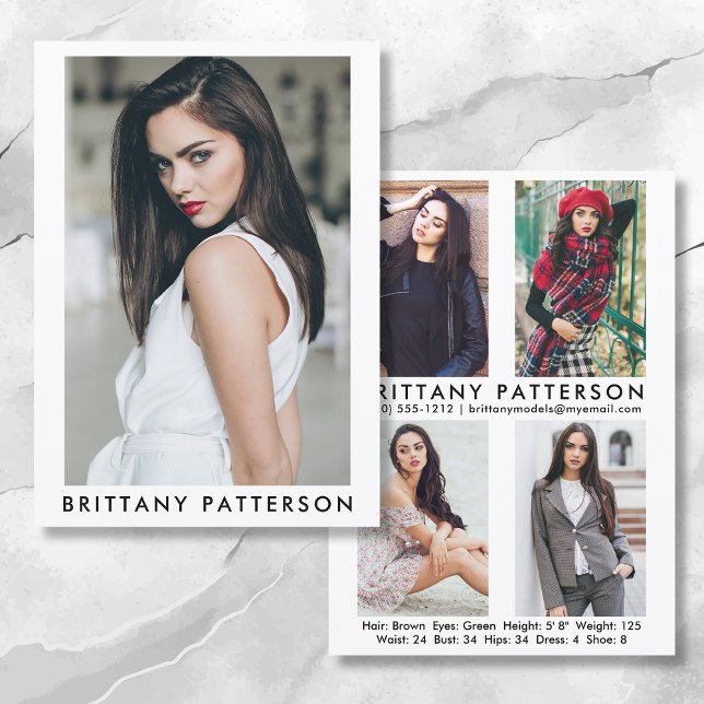 Model Actor 5x7 Comp Card 4 Photo Back Wht (Available in high quality print or digital download for quick messaging, email or self printing.)