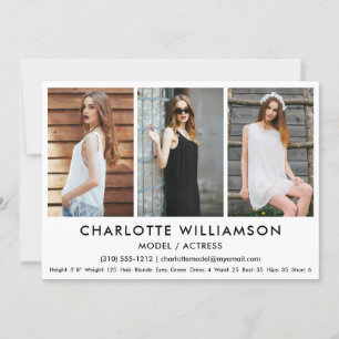 Model Actor Comp Card 3 Photo 5x7 White