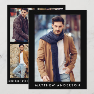 Model Actor Comp Card - 3 Photo Back Blk