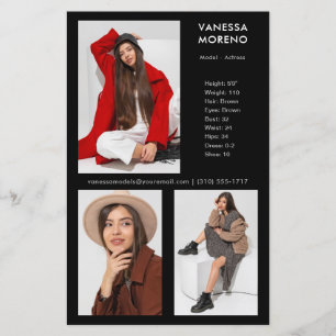 Model Actor Comp Card 3 Photo Black Flyer