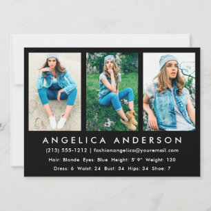 Model Actor Comp Card 3 Photo Blk