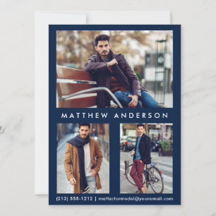 Model Actor Comp Card 3 Photo - Front Blue