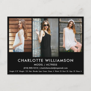 Model Actor Comp Card 3 Photo Postcard Blk
