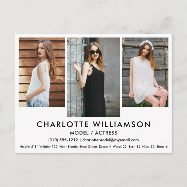 Model Actor Comp Card 3 Photo Postcard Wht (Front)