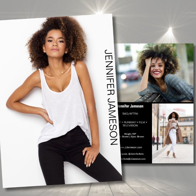 Model Actor Comp Card | 3 Photos (Actor promo cards for casting calls and auditions, commercial castings, flip card for models actors)