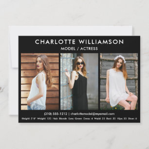 Model Actor Comp Card 5x7 Black 3 Photo