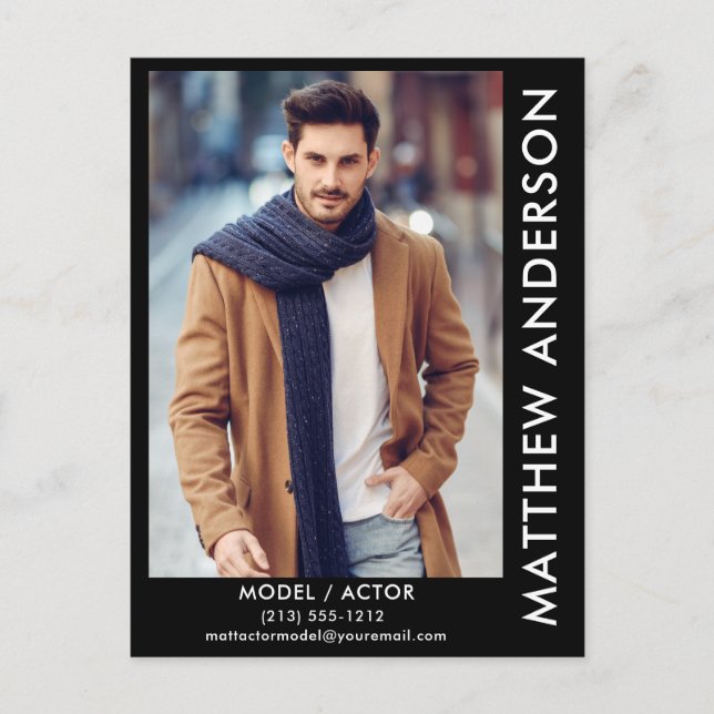 Model Actor Comp Card Postcard Blk - Side Name (Front)