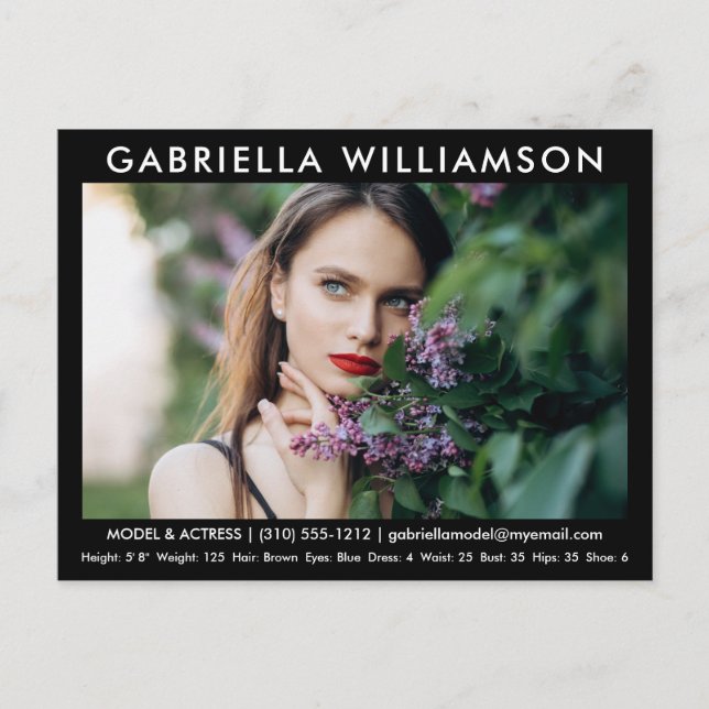 Model Actor Photo Comp Card Black Postcard (Front)