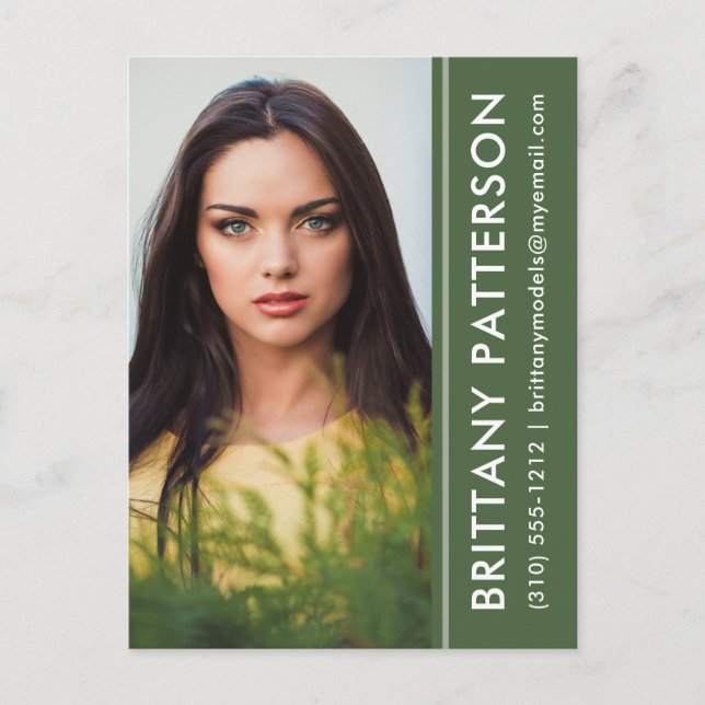 Model Actor Photo Comp Card Green Postcard (Front)