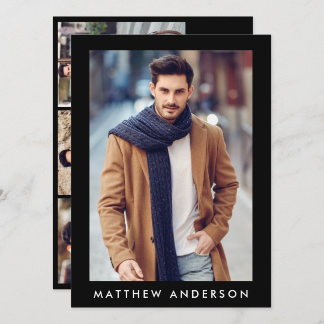 Model Actor Professional Photo Comp Card Black (Front/Back)