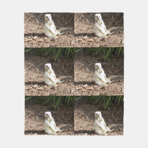 Model in the Wild: White Meerkat Posing for Camera Fleece Blanket