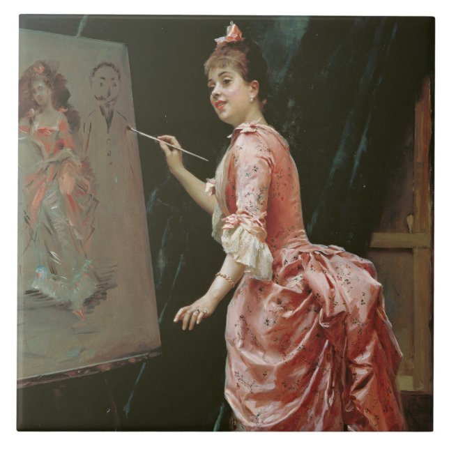Model Making Mischief (by Raimundo de Madrazo) Ceramic Tile (Front)