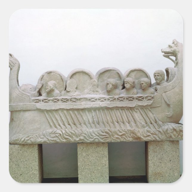 Model of a ship transporting wine on the square sticker (Front)