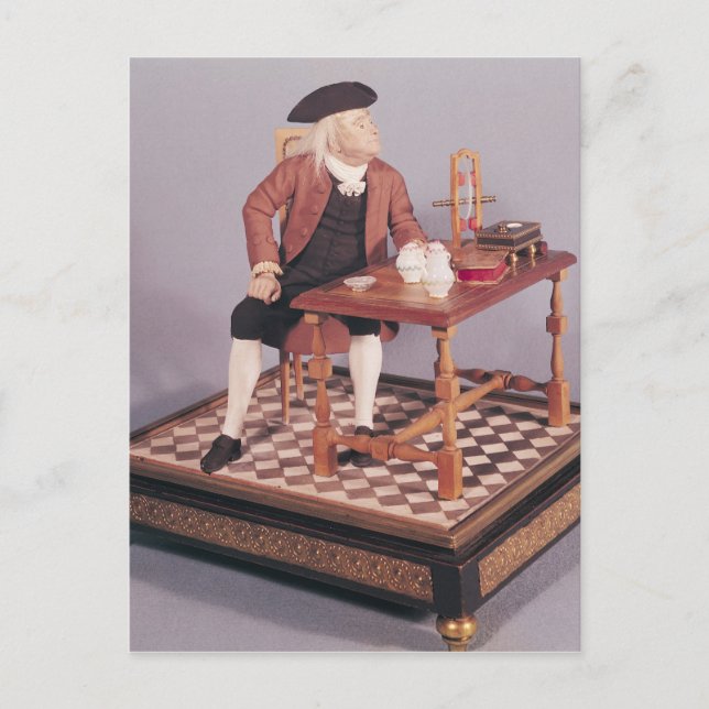 Model of Benjamin Franklin  at his table Postcard (Front)