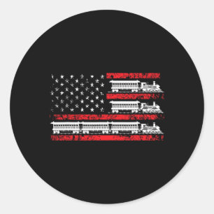 Model Train Patriotic Usa Flag Locomotive Model Ra Classic Round Sticker