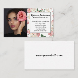Model with Flower in Hair   Floral Pattern  Business Card