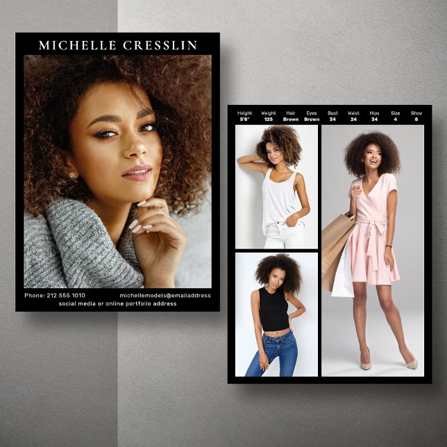 Modelling 4 Photo Two Sided Composite Card Templat (Available in high quality print or instant download for quick messaging, email or self printing.)