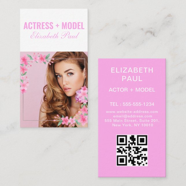 Models and Actors Headshot Photo Faux Pink Frame  Business Card (Front/Back)