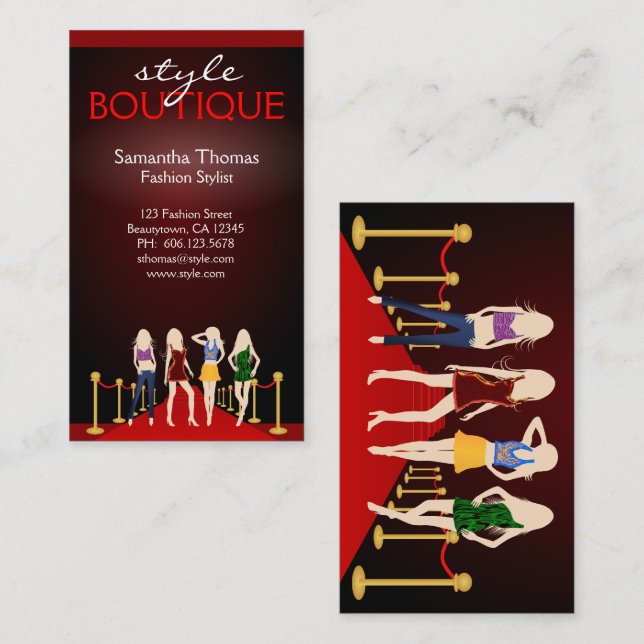 Models on the Red Carpet Fashion Boutique Business Card (Front/Back)