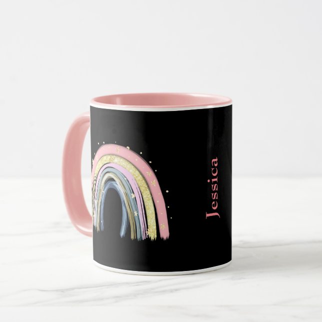 Modem Trendy Pastel Rainbow Customisable Name  Mug (Front Left)