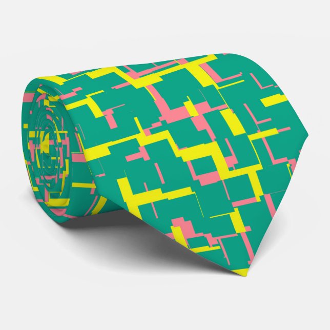 Moden Green Yellow Pink Pattern Tie (Rolled)