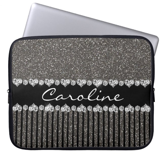 Moden Grey Glitter Personalised Laptop Sleeve (Front)