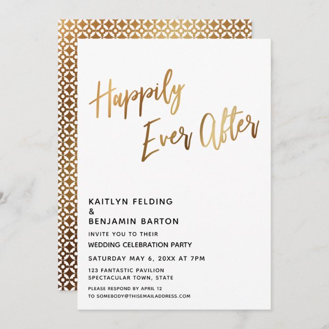 Moden Happily Ever After Gold Reception Invitation (Front/Back)