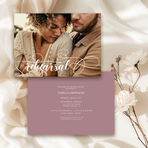 Moden Lilac=Colour Minimal Rehearsal Dinner Photo  Invitation