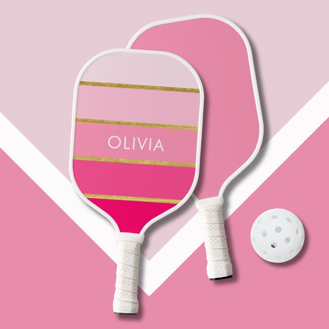 Moden pink gold personalised pickleball paddle (Modern girls pink and gold personalized Pickleball Paddle)