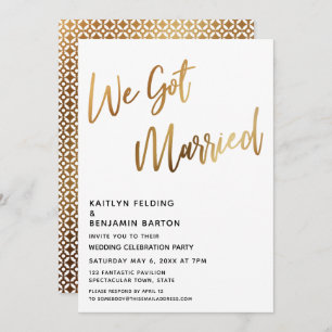 Moden We Got Married Gold Handwriting Reception Invitation