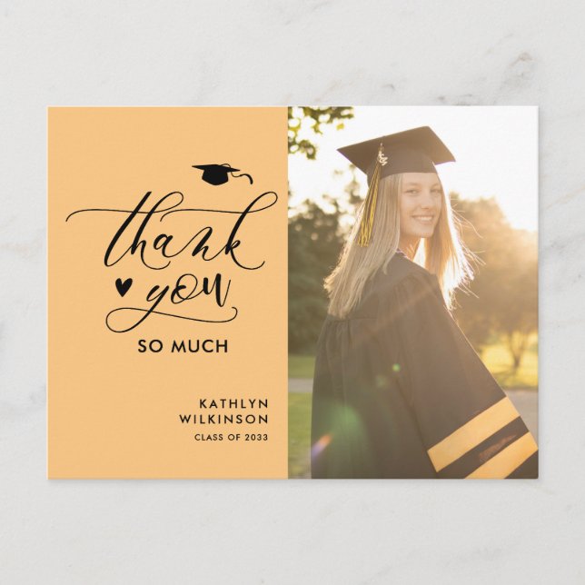Moder Black Script Minimalist Graduation Thank You Postcard (Front)