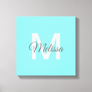 moder chic minimalist monogram turquoise aqua blue canvas print