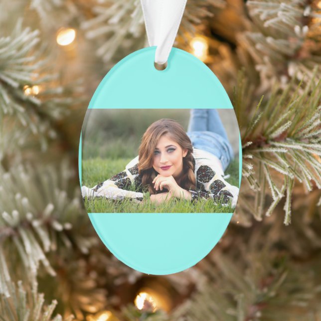 moder chic minimalist monogram turquoise aqua blue ornament (Tree)