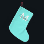 moder chic minimalist monogram turquoise aqua blue small christmas stocking<br><div class="desc">modern chic minimalist abstract turquoise aqua blue home accessories. turquoise monogrammed nursery decorations.</div>