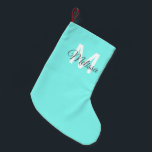 moder chic minimalist monogram turquoise aqua blue small christmas stocking<br><div class="desc">modern chic minimalist abstract turquoise aqua blue home accessories. turquoise monogrammed nursery decorations.</div>