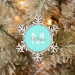 moder chic minimalist monogram turquoise aqua blue snowflake pewter christmas ornament<br><div class="desc">modern chic minimalist abstract turquoise aqua blue home accessories. turquoise monogrammed nursery decorations.</div>