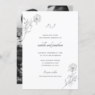 Moder Drawn Floral Photo Wedding Invitation