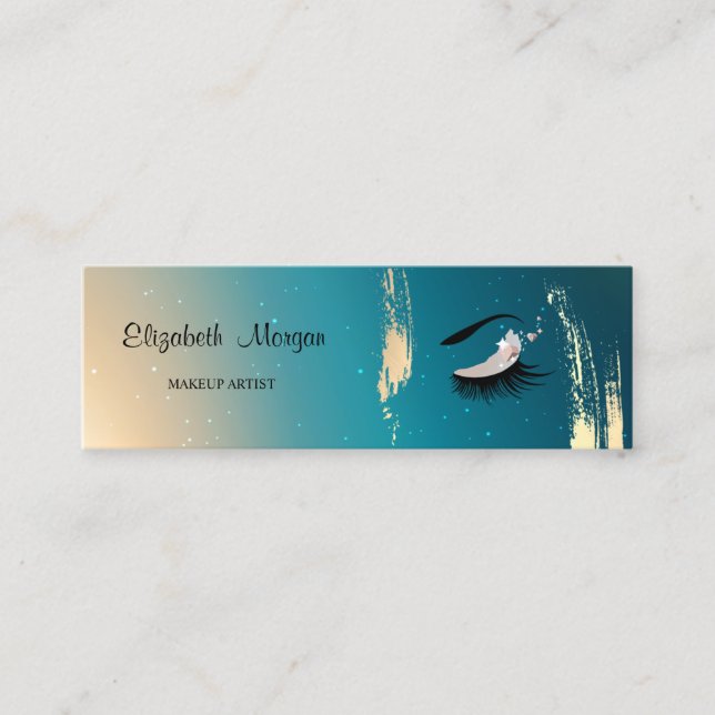 Moder Elegant, Brush Stroke, Lashes, Makeup Mini Business Card (Front)