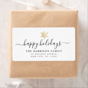 Moder Elegant Script Happy Holidays Gold Snowflake