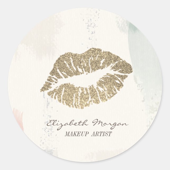 Moder Glittery Lips, Watercolor Brush Stroke Classic Round Sticker (Front)