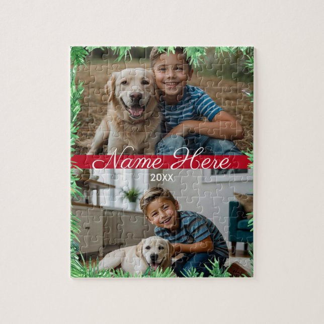 Moder Script Christmas Themed Pet Photo Jigsaw Puzzle (Vertical)