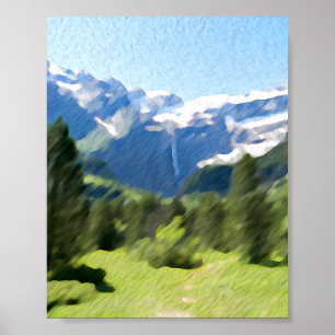 Moder Watercolor Painting Mountain Landscape     Poster
