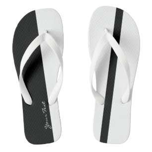 Moderate Black and White Stylised Vertical Bands Thongs
