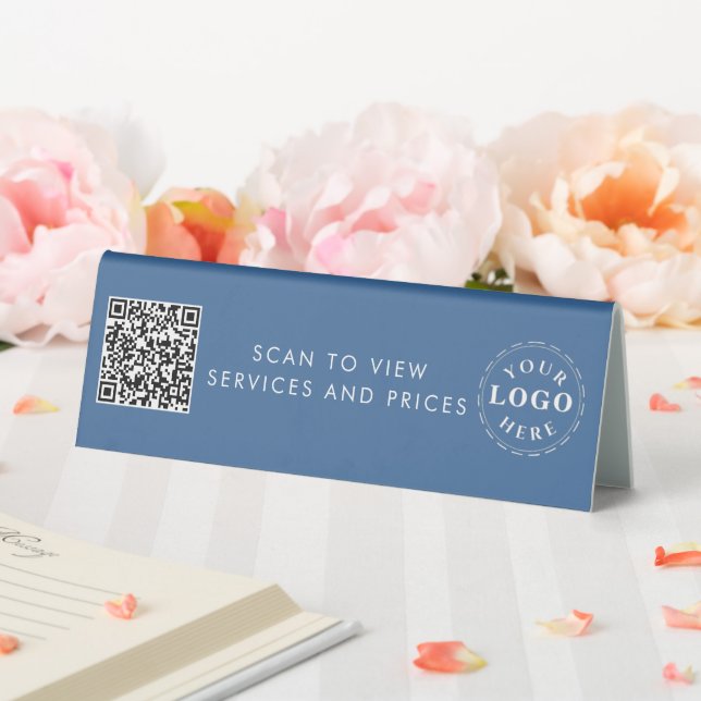 Moderate Blue Table Tent Sign with Business QRCode (In SItu (Wedding))
