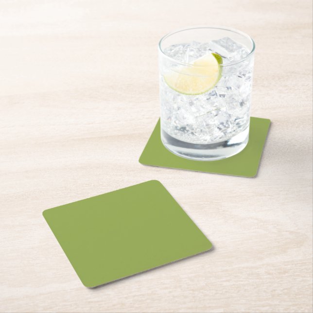 Moderate Lime Green Solid Colour Square Paper Coaster (Insitu)