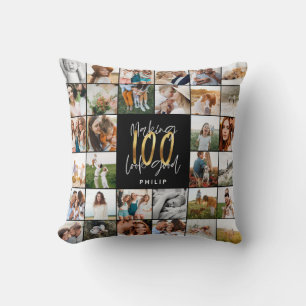 Modern 100th birthday multi photo script gift cushion