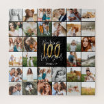 Modern 100th birthday multi photo script gift jigsaw puzzle<br><div class="desc">Modern minimal multi photo script 100th birthday gift. Ideal gift available for mums,  dads,  grand,  grandad of any family member. Stunning elegant script text. Black,  white and gold design.</div>
