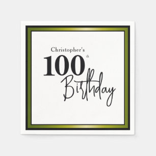 Modern 100th Birthday Napkins Elegant Black Gold